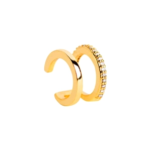 Detail einer zweischichtigen Gold-Ohrklemme mit poliertem Finish und Zirkonia-Besatz