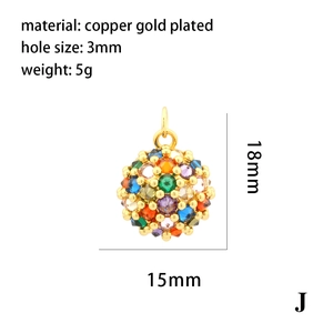 Detailed view of gold plated colorful gemstone sphere pendant with 15x18mm dimensions