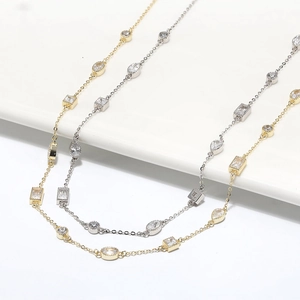 925 silver luxury fairy necklace with geometric zirconia crystals in gold and silver