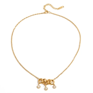 Classic 18K gold stainless steel necklace with interlocking circles and crystal charms