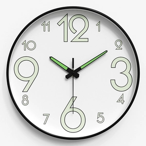 Luminous 30cm wall clock with silent quartz movement and glow-in-the-dark numbers