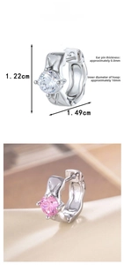 Detail of silver hoop earrings with clear and pink cubic zirconia, 10mm inner diameter