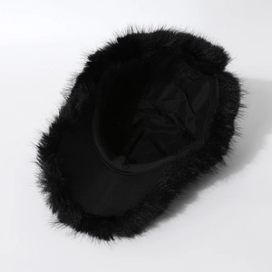 Plush black winter baseball cap with faux fur detail and thick lining for warm protection