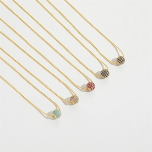 Delicate gold bead chain necklace with multi-color cubic zirconia sphere pendant