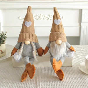 Christmas Gnome Plush Decoration Knitted Polyester Felt Heart Hat Long Leg Nordic Swedish Tomte Tabletop Home Ornament