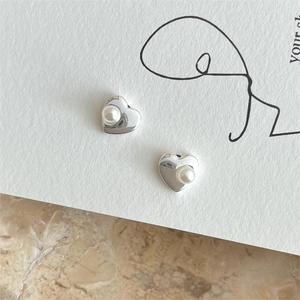 Heart Artificial Pearl Earrings With 925 Sterling Silver Earring Post Korean Style Minimalist Sweet Jewelry For Women