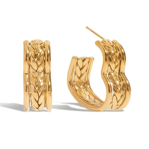 Chic golden hoop earrings featuring a vintage woven texture and polished metal finish