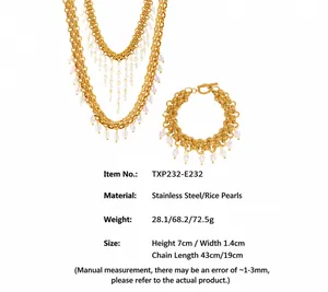Détails de l'ensemble collier et bracelet multicouche en acier inoxydable avec perles