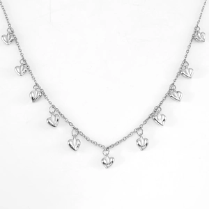 Silver 18K stainless steel necklace featuring multiple hanging 3D heart-shaped pendants