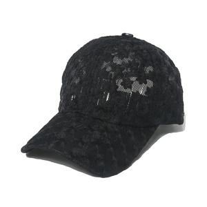 Women's black lace floral baseball cap with transparent visor and sun protection mesh