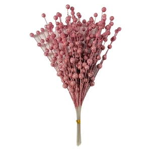 Macro view of pink glitter berry stems for festive floral arrangements and decorations