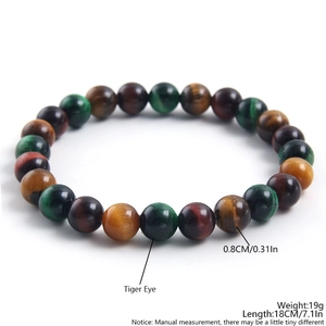 Natural tiger eye stone beaded stretch bracelet with multicolor red yellow green beads