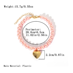 Pink pearl pet collar necklace with gold Love You heart pendant for dogs and cats