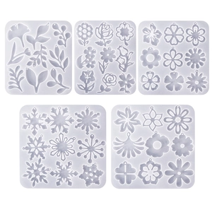5-piece set of translucent silicone flower and snowflake resin molds for jewelry making