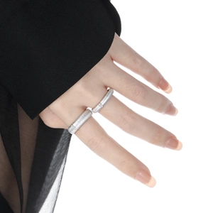 Minimalist S925 sterling silver frosted rings with brushed texture on model's finger