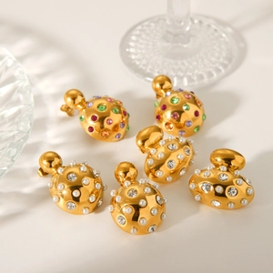 Luxury gold plated stainless steel stud earrings with colorful crystals and pearls