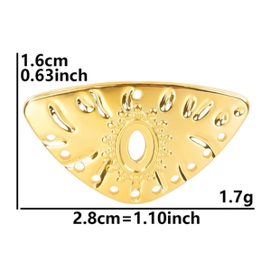 Macro view of a 18k gold plated stainless steel fan-shaped pendant with hollow texture