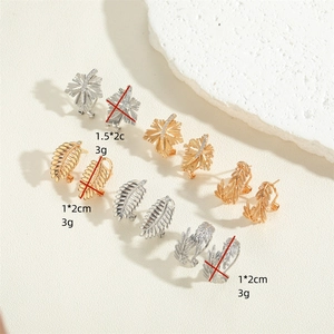 Elegant 14K gold plated leaf earrings set with sparkling zircons and size details