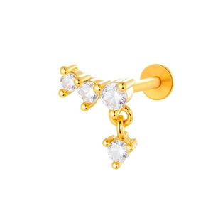 Golden starburst chain piercing with zirconia studs and flat back titanium post