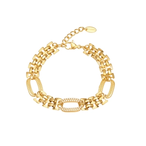 Luxueux bracelet à maillons en acier inoxydable plaqué or 18k avec détails en zircone