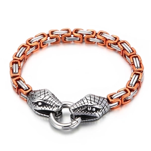 Men Byzantine Chain Bracelet Stainless Steel Double Snake Head Punk Rock Hip Hop Gothic Jewelry For Male