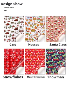 Detailed view of six Christmas wrapping paper patterns including Santa and snowflakes