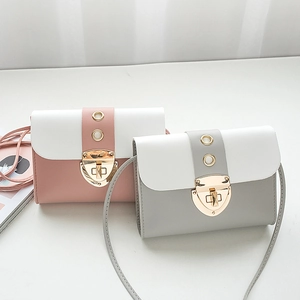 Chic color-block PU leather crossbody bag with metallic shield lock in pink and grey