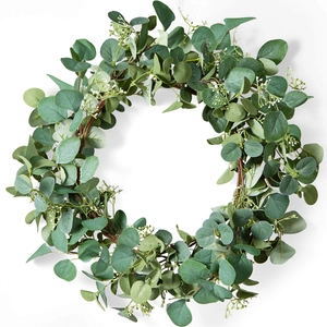 Artificial Eucalyptus Green Leaves Wreath With Welcome Sign White Berries For Front Door Window Home Wall Farmhouse Decoration