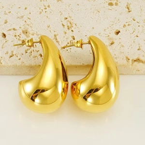 Chunky Teardrop Earrings 18K Gold Plated Stainless Steel Waterdrop Design Fashion High Polished Jewelry For Women