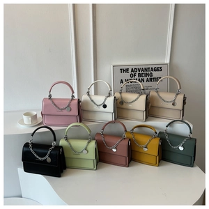 Collection of women's leather flap crossbody bags in nine trendy colors with silver chains