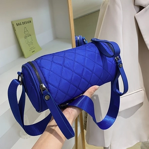Women Quilted Nylon Barrel Crossbody Bag Lightweight Minimalist Chic Shoulder Bag With Adjustable Strap