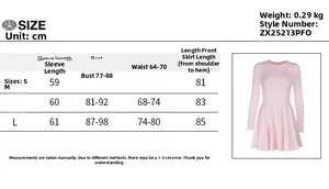 Tableau des tailles détaillé pour robe manches longues avec mesures buste et longueur