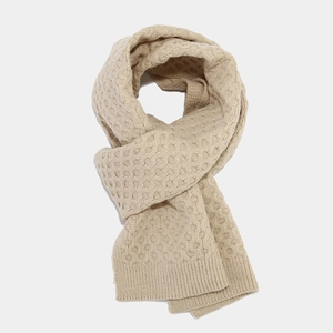 Chic knit winter set with cozy beige honeycomb pattern scarf and matching gloves