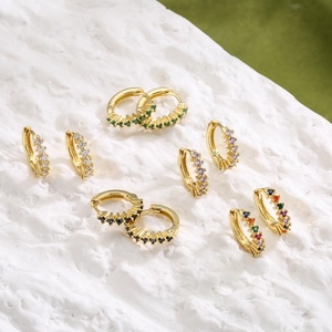 Huggie Hoop Earrings Copper Gold Plated Colorful Cubic Zirconia Micro Pave Round Small Elegant Fashion Jewelry For Women