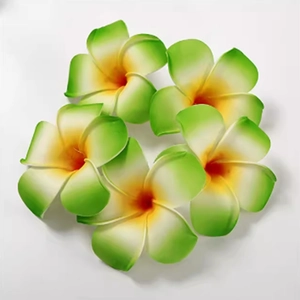 Five pieces of gradient green and yellow EVA foam plumeria flowers for beach vacation