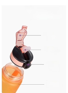 Detail of 32oz gradient water bottle with dust cap and soft silicone straw nozzle