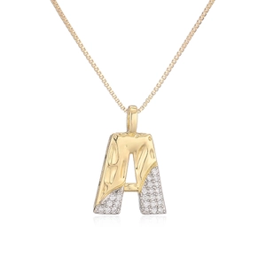 Two-tone plated letter A pendant necklace with cubic zirconia on a delicate box chain