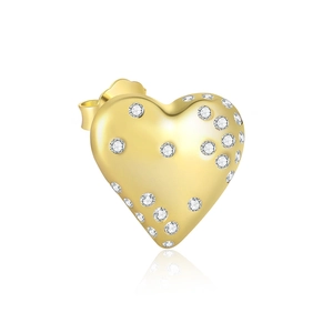 Macro shot of s925 sterling silver heart studs with pavé cubic zirconia in gold