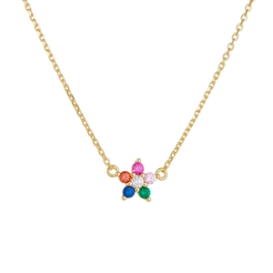 S925 silver star pendant necklace with colorful zircon stones on a fine gold chain