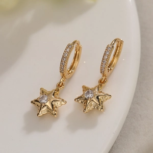 Chic 18K gold plated hoop earrings with star pendant and sparkling zircon accents