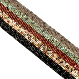 Multiple strands of 2.5mm square sugar cube crystal beads in assorted vibrant colors