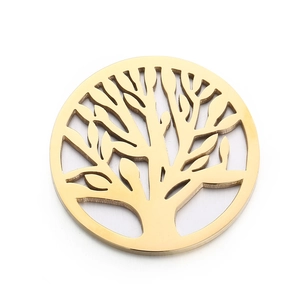 Polierter goldener Lebensbaum-Anhänger aus Edelstahl mit hohlem Design für Halsketten
