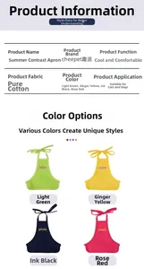 Detailed specifications of cotton dog aprons in vibrant green, yellow, black and pink