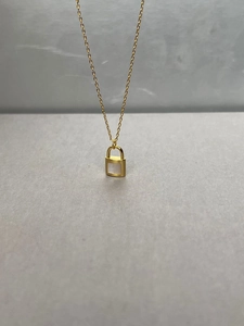 Korean style 925 sterling silver key lock necklace with white shell pendant in gold finish