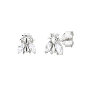 Close-up of S925 silver bee earrings featuring marquise-cut zircon wings and 925 hallmark