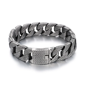 Vintage trident engraved Cuban chain necklace in oxidized silver finish for men