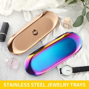 Decorative Storage Tray Stainless Steel Jewelry Organizer Desktop Cosmetic Display Nordic Style Oval Wavy Lip Shape