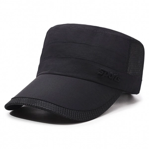 Quick-dry black cadet cap with breathable mesh and sports embroidery for outdoor sun protection