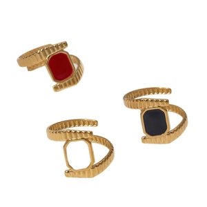 Unique 18k gold plated stainless steel open rings with colorful enamel octagon designs
