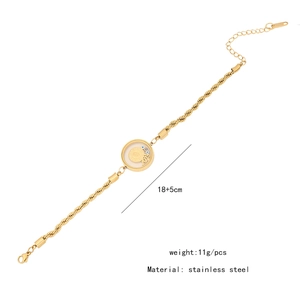 Detail showing 18+5cm gold stainless steel rope chain with Evil Eye coin pendant